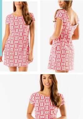 Mahi Gold S Addie Dress Red White Cape Cod Preppy Mini Sheath Geometric Scoop